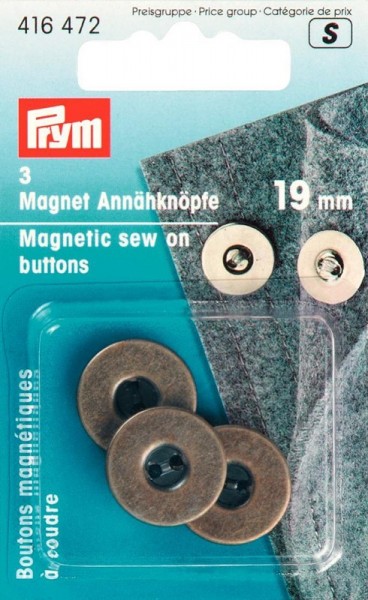 Magnet-Annähknöpfe 19mm altmessing PRYM 416472