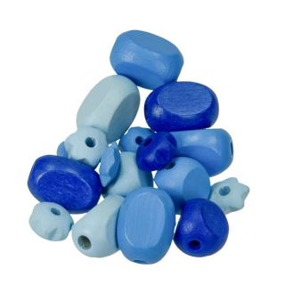 Holzperlen Farb-Form-MIX BLAUMIX, 30 Stück