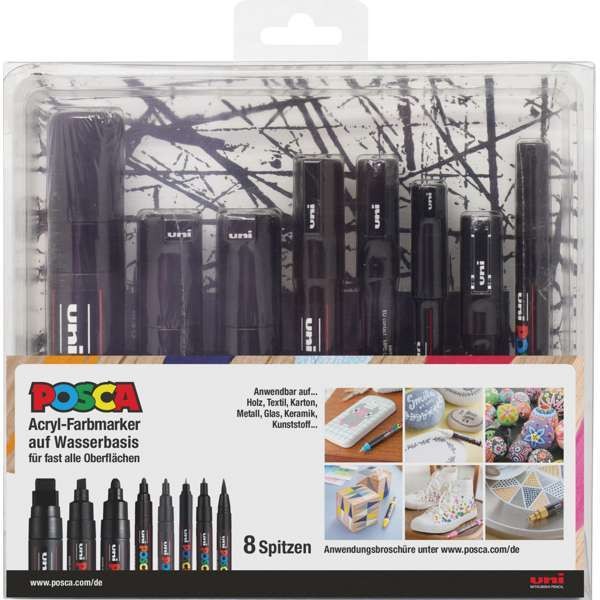 POSCA Acryl-Farbmarker 8er Set schwarz
