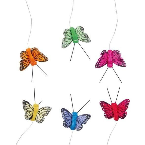 Schmetterlinge 2 cm, 6 Stück mit Befestigungsdraht, bastelkiste.lu