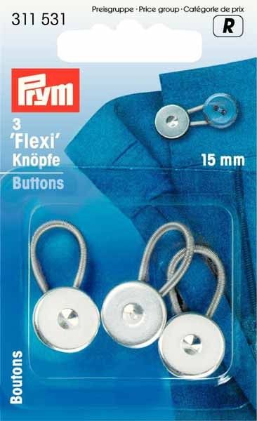 PRYM Flexi-Knöpfe mit Schlaufe, 15mm, 3 Stk.