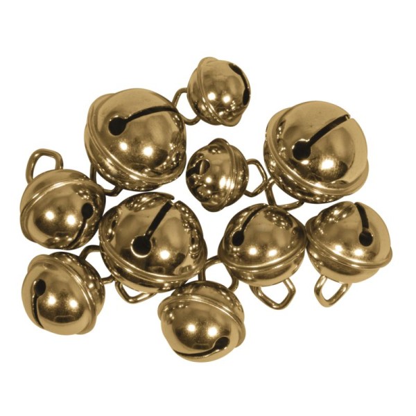 Goldfarbige Rollenglöckchen, Metallglöckchen MIX Ø11mm, Ø15mm, Ø19mm