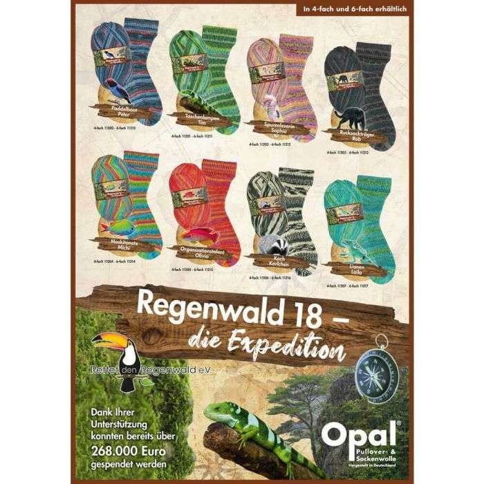 OPAL 4-fach Sockenwolle, Strumpfwolle "Regenwald 18" 100g
