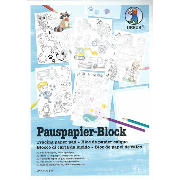 Pauspapier-Block 40g/m², DIN A4, 50 Blatt + 5 Motiv-Vorlagen