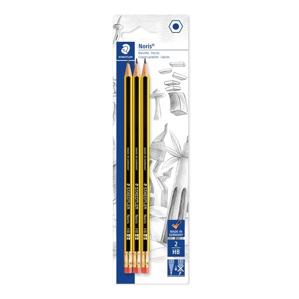 Noris HB-2 Bleistifte mit Radierer im 3er Set