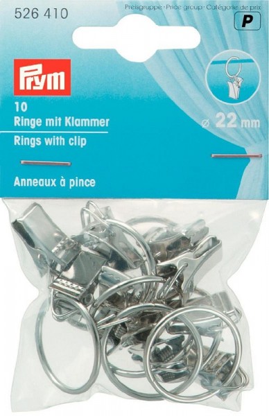 Gardinen-Ringe mit Klammer 22mm silberfarbig PRYM 526410