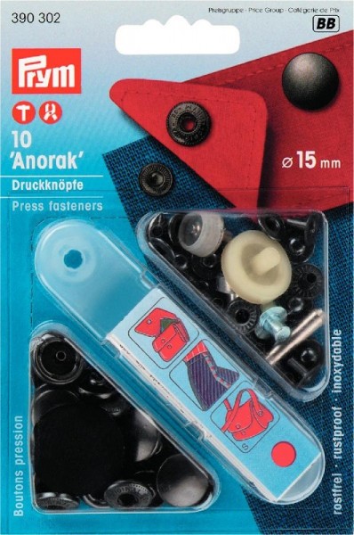 PRYM 390302 Nähfrei-Druckknopf Anorak, 15mm, brüniert