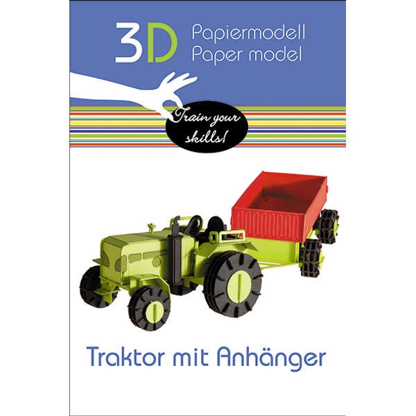 3D Papiermodell "Traktor + Anhänger" zum zusammenbauen