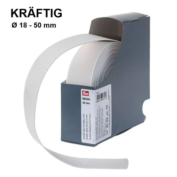Elastic-Band 18-50 mm, kräftig, weiß, 10m Rolle, wollzauber.com