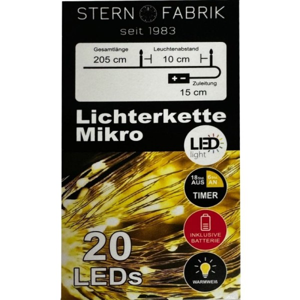 INDOOR 20er Mikro LED Lichterkette, warmweiß incl. 2x CR2032