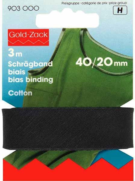 Schrägband, Baumwolle, 40/20mm, schwarz, 3m