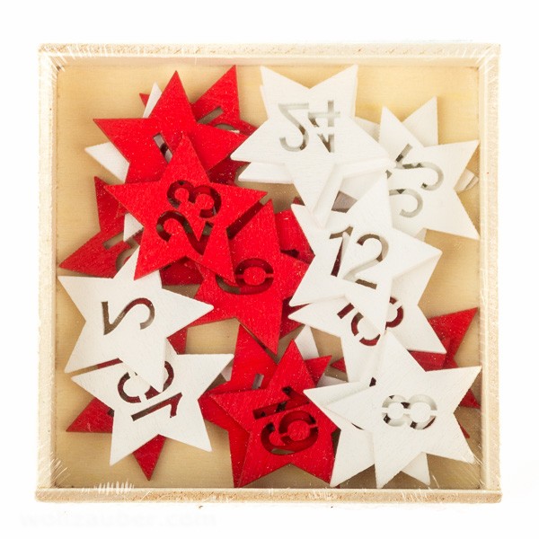 Adventskalenderzahlen rot - weiß aus Holz