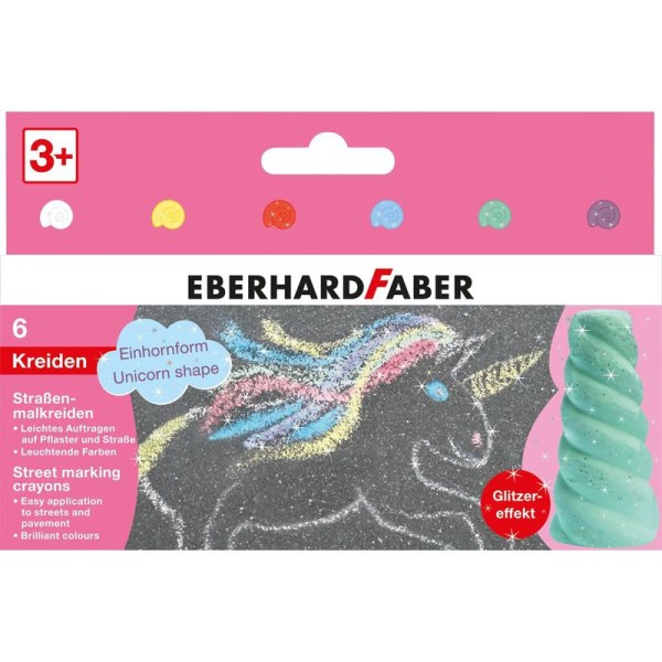 Straßenmalkreide Einhorn 6er Kartonetui, Glitzer