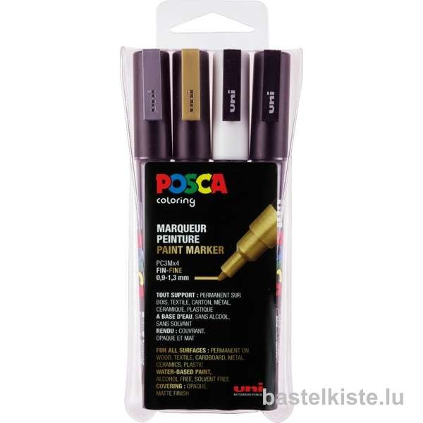 POSCA Paint Marker Set PC-3M FINE 0,9 - 1,3mm, 4 Stifte
