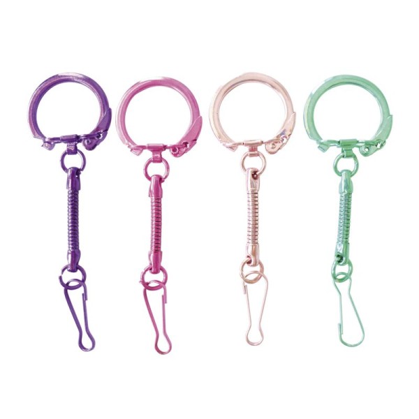 Schlüsselringe mit Kette, 10 Stück bunt eloxiert, sortiert