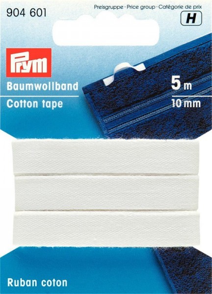 Baumwollband, 10mm, weiß, prym, 904601