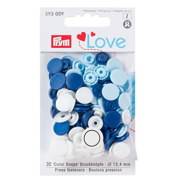 Druckknopf Color Snaps, Prym Love, blau/weiß/hellblau wollzauber