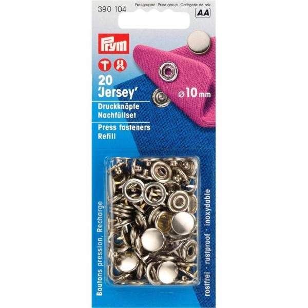 20x JERSEY Druckknöpfe Kappe Ø=10mm silberfarben