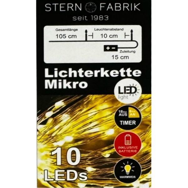 INDOOR 10er Mikro LED Lichterkette, warmweiß incl. 2x CR2032