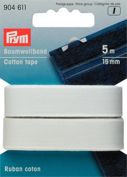 Baumwollband, 15mm, weiß, PRYM, 904611