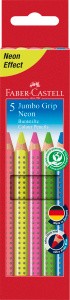 JUMBO Grip, 5er Set Neon - Wasservermalbare Buntstifte Neonfarben (extra dick)