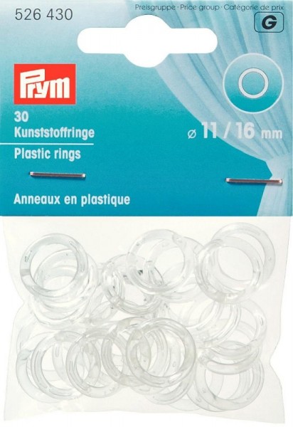 PRYM 526430, Kunststoffring 11/16mm transparent 30 Stück