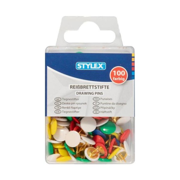 Reißnägel, Reißbrettstifte, Reißzwecken bunt, 100 Stück, bastelkiste.lu