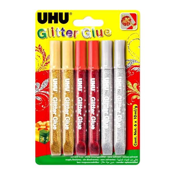 UHU Glitter Glue 2x gold, 2x rot, 2x silber - ohne Lösungsmittel -