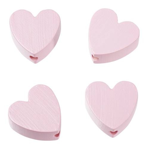 Holzperle Herzform flach 4 Stück rosa