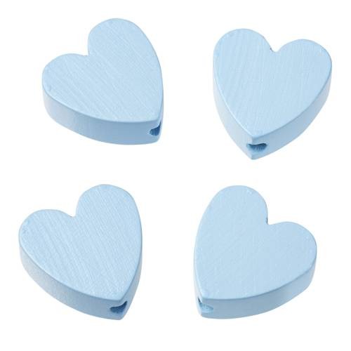 Holzperle Herzform flach 4 Stück hellblau