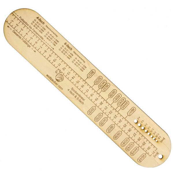 Sockenlehre, Sockenlineal 4-fach & 6-fach aus Holz