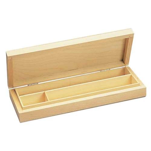 Aufklappbare Holzdose für Stifte und Zubehör