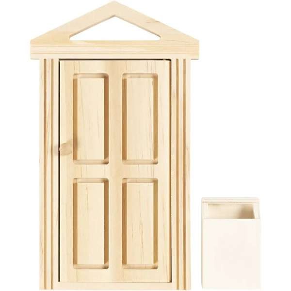 Miniatur Holztür mit Gesims + Briefkasten
