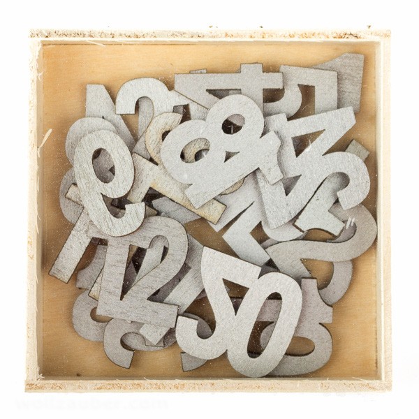 Adventskalender-Zahlen 24tlg. silber aus Holz