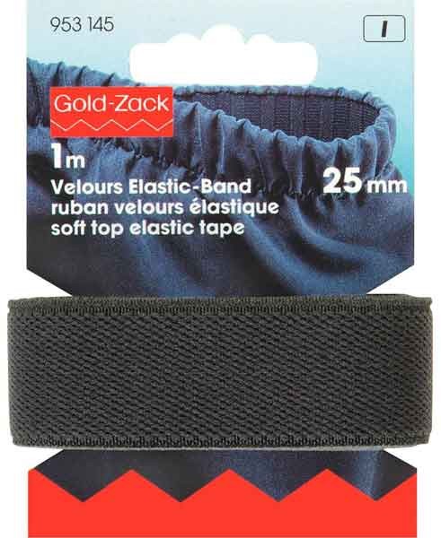 Velours-Elastic 25mm. schwarz, 1m