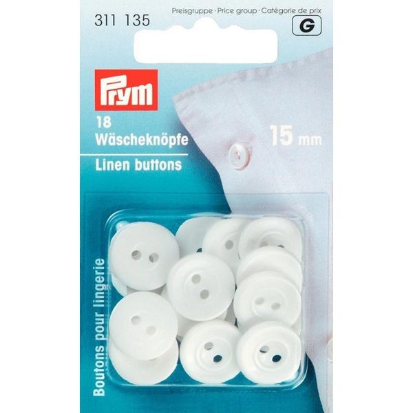 PRYM Wäscheknöpfe Kunststoff, 15mm, weiß, 18 Stk.