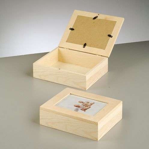 Holzkiste, Holzschatulle mit Bilderrahmen 19 x 15,5 x 6 cm