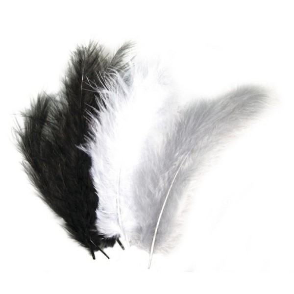 Flauschfeder-Mischung, schwarz/weiß/grau, 10-15cm